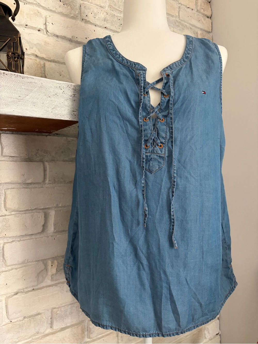 Tommy Hilfiger Light Blue Denim Lace-Up Sleeveless Top